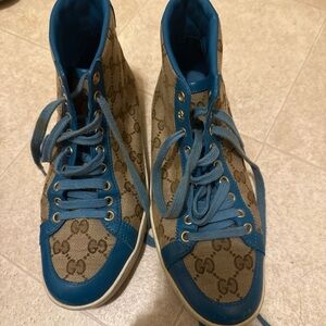 Gucci Beige and Blue High-Top Sneakers